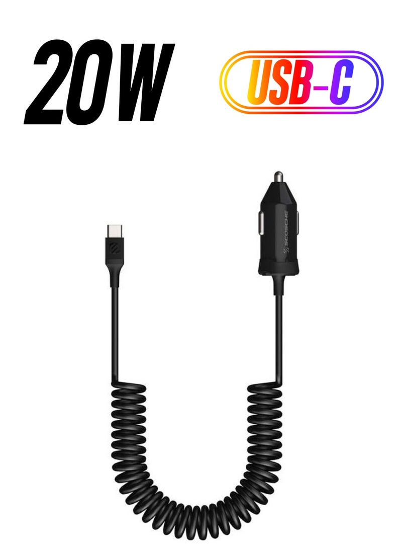 Scosche PowerVolt Coiled USB-C Fast Charger For Car Black - Image 1