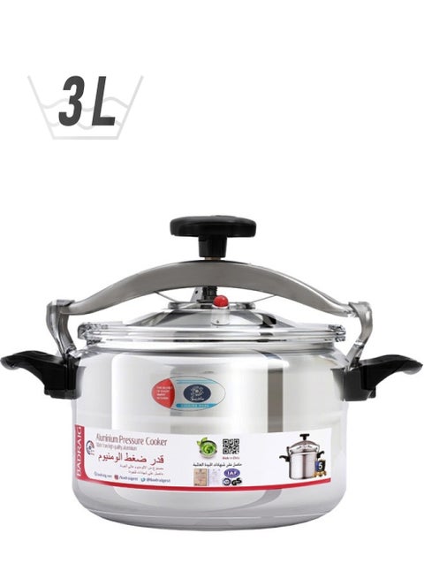 Aluminium Pressure Cooker With Handles  Induction Bottom, High-Security Design, Dishwasher Safe, PFOA Free Silver 3Liters