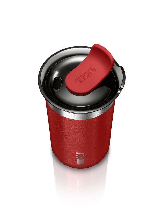 WACACO Octaroma LUNGO Vacuum Insulated Mug (300ml) - Double Wall Stainless Steel Coffee Travel Tumbler w/ Leakproof Drinking Lid, Reusable, Washable, BPA-Free, Hot & Cold - Carmine Red Carmine red  - Image 3
