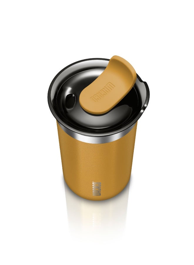 WACACO Octaroma LUNGO Vacuum Insulated Mug (300ml) - Double Wall Stainless Steel Coffee Travel Tumbler w/ Leakproof Drinking Lid, Reusable, Washable, BPA-Free, Hot & Cold - Amber Yellow Amber Yellow  - Image 2