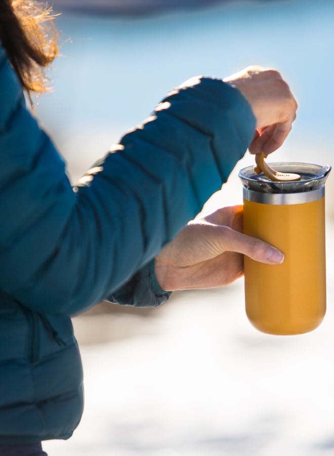WACACO Octaroma LUNGO Vacuum Insulated Mug (300ml) - Double Wall Stainless Steel Coffee Travel Tumbler w/ Leakproof Drinking Lid, Reusable, Washable, BPA-Free, Hot & Cold - Amber Yellow Amber Yellow  - Image 4