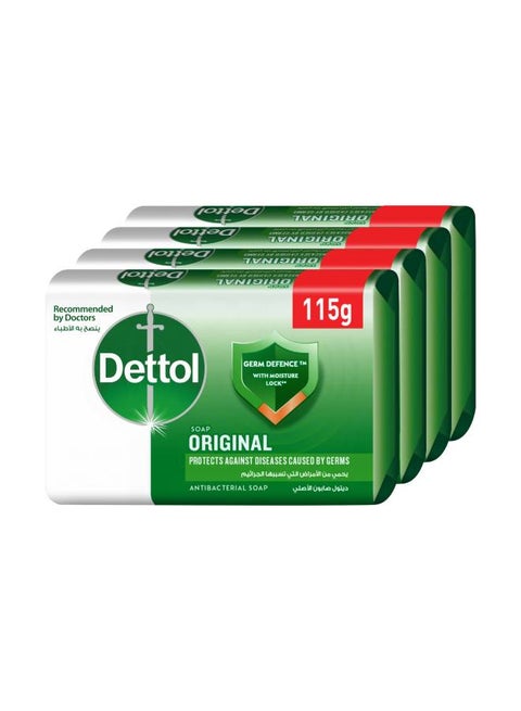 Dettol Original Anti-Bacterial Bathing Soap Bar - Pine Fragrance 4x Clear 115grams