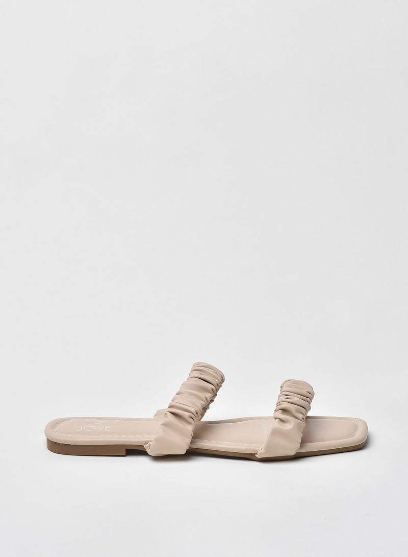 Jove Stylish Elegant Flat Sandals Beige - Image 1