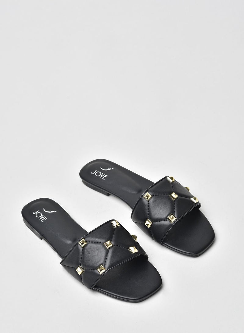 Jove Stylish Elegant Flat Sandals Black - Image 2