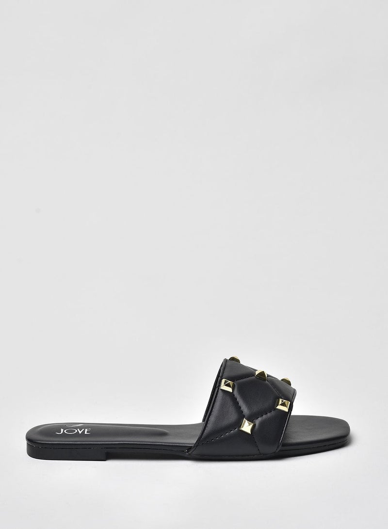 Jove Stylish Elegant Flat Sandals Black - Image 1
