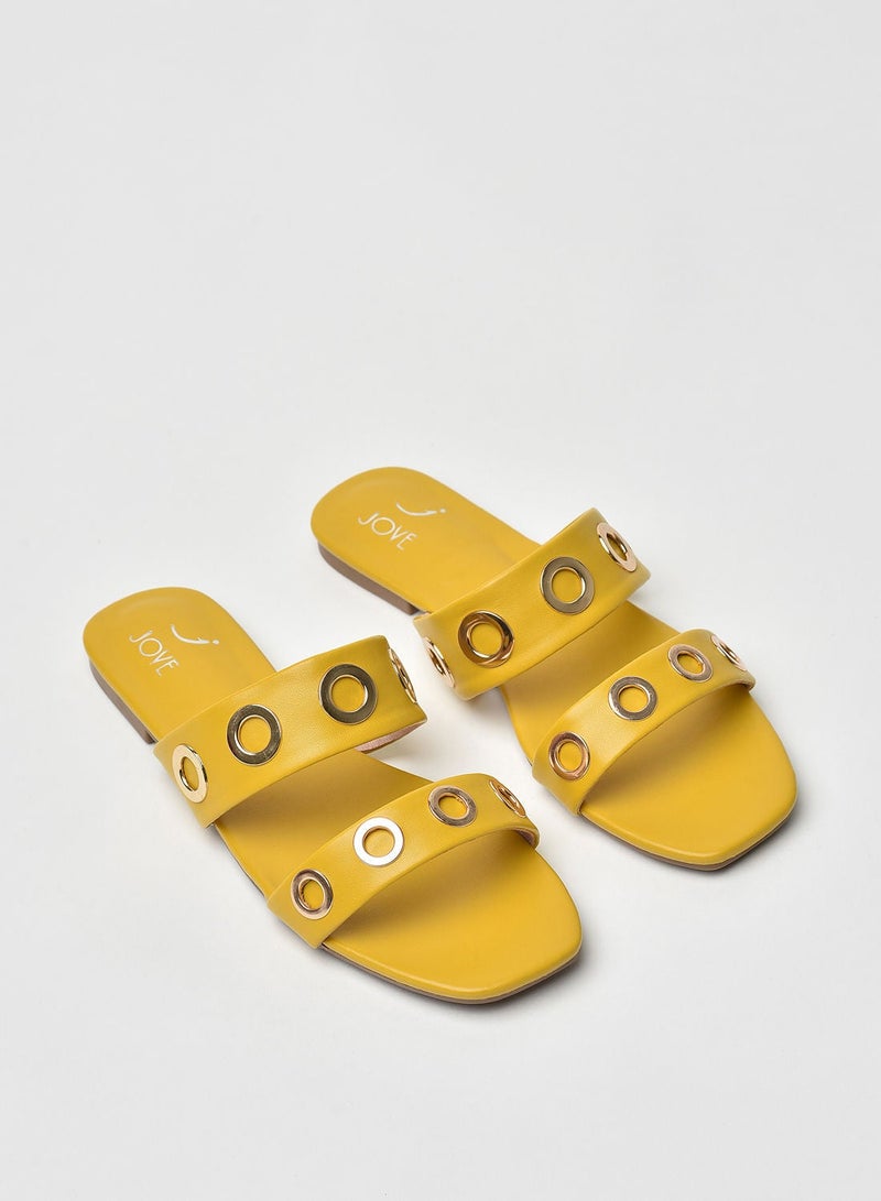 Jove - Stylish Elegant Flat Sandals Mustard - Image 1