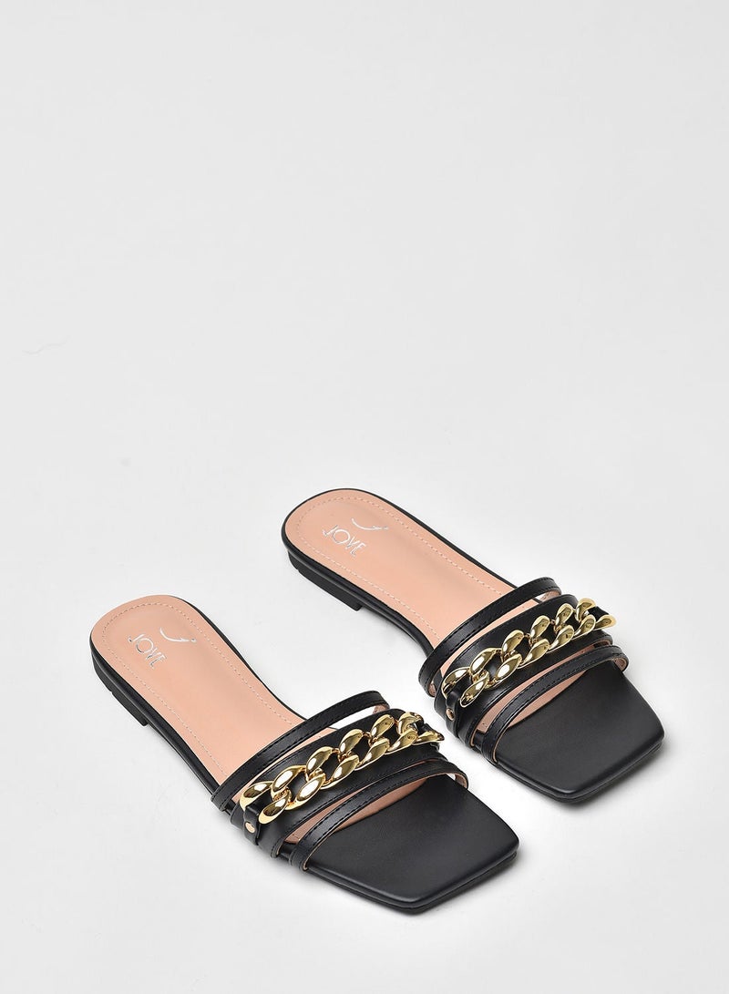 Jove - Stylish Elegant Flat Sandals Black - Image 1