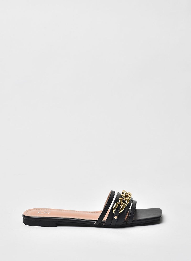 Jove - Stylish Elegant Flat Sandals Black - Image 1