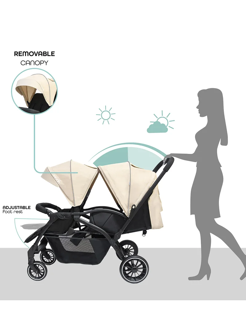 Moon Dois - Twin Stroller - Beige, Twin Baby Stroller Pram