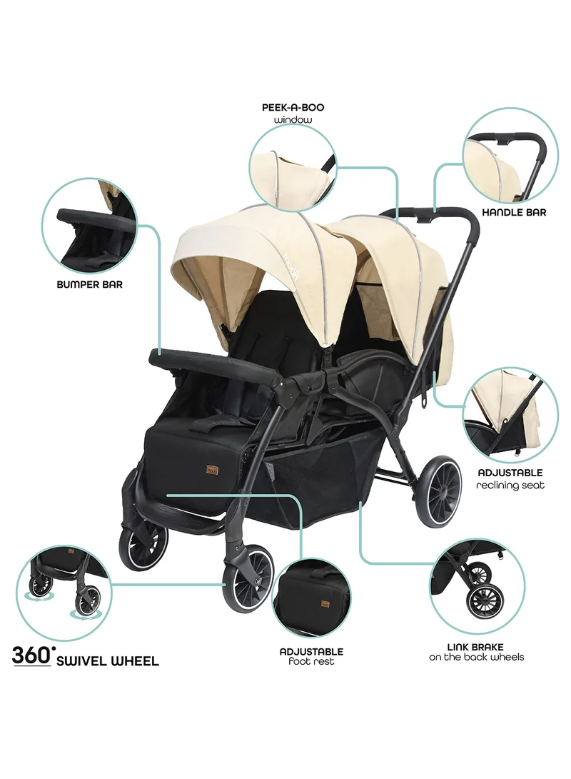 Moon Dois - Twin Stroller - Beige, Twin Baby Stroller Pram