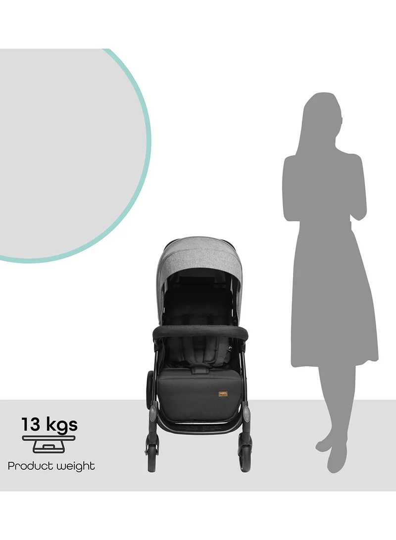 مون Dois Tandem Twin Stroller – Double Infant And Toddler Travel Stroller, Lightweight, Foldable, Suitable 0m+, Up to 15kg per Seat – Grey