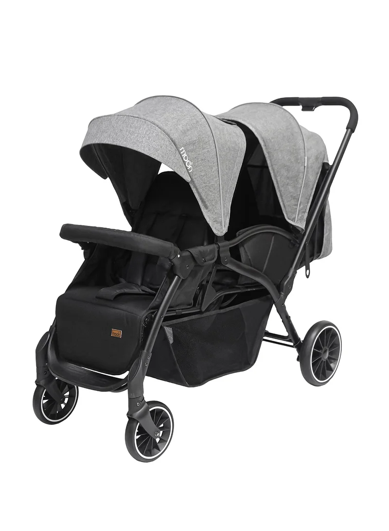 مون Dois Tandem Twin Stroller – Double Infant And Toddler Travel Stroller, Lightweight, Foldable, Suitable 0m+, Up to 15kg per Seat – Grey