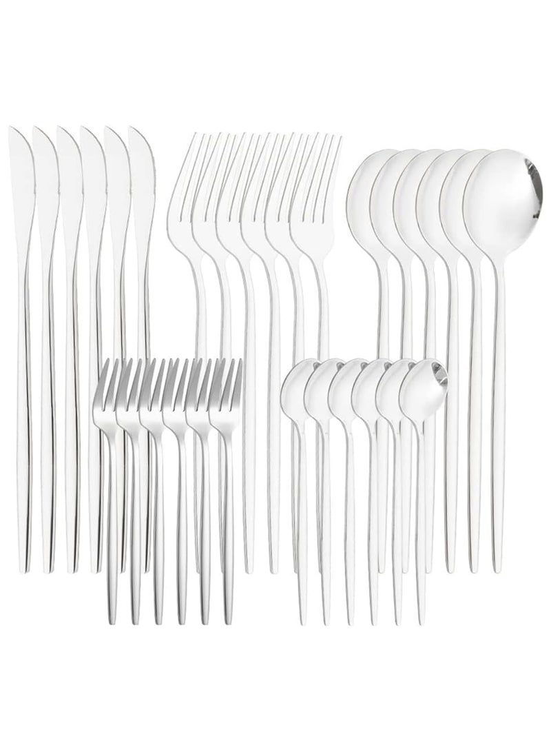 Cuisine Art 30-Piece Stainless Steel Cutlery Set, Mirror-Finish Knife, Fork & Spoon Dining Set, Durable Flatware for Home, Office & Restaurant, Modern Silverware Silver - Image 1