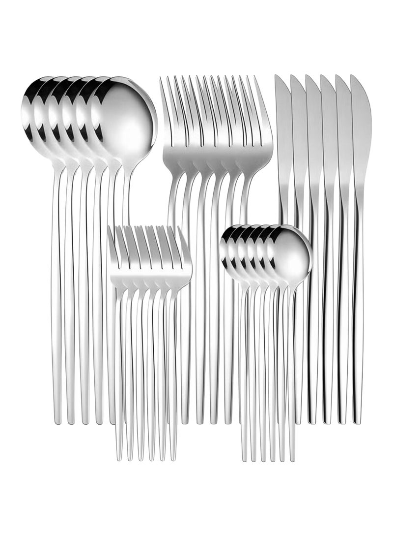 Cuisine Art 30-Piece Stainless Steel Cutlery Set, Mirror-Finish Knife, Fork & Spoon Dining Set, Durable Flatware for Home, Office & Restaurant, Modern Silverware Silver - Image 2