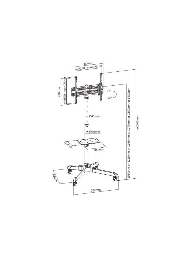 Hamood - Low Cost Height-Adjustable Steel TV Cart 32"-55" Black - Image 1