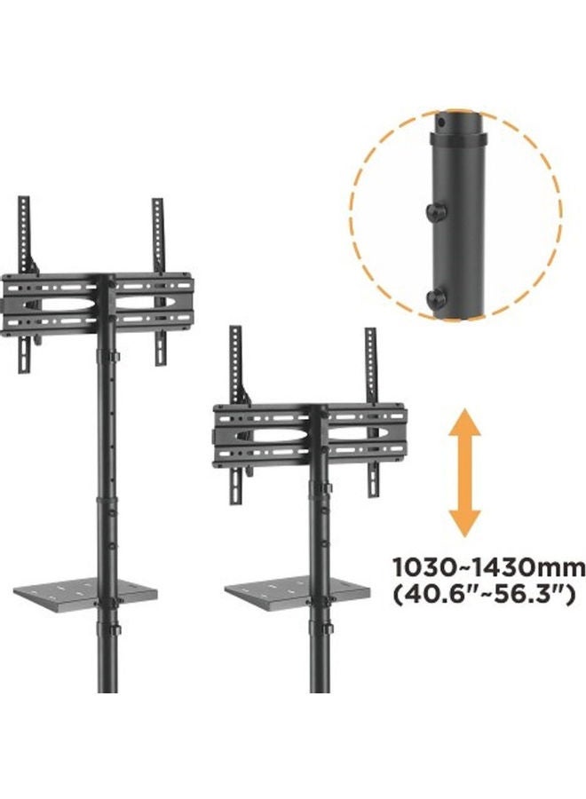 هامود عربة تلفزيون فولاذية متينة قابلة لتعديل الارتفاع بتكلفة منخفضة، مناسبة لأجهزة التلفزيون مقاس 32 إلى 65 بوصة، لون أسود، سعة تحميل 40 كجم، مع عجلات قابلة للقفل، مناسبة للاستخدام الداخلي والخارجي والمكاتب أسود - Image 2