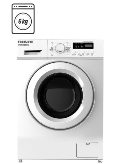 6KG 1000 RPM Front Load Washer With 12 Programs, 5 Star Energy Saving Rating, Quick Wash, Fully Automatic Washing Machine, Digital LCD Display, Child Lock Best For Home And Camps 6 kg 107.6 kW NWM600FN7 White