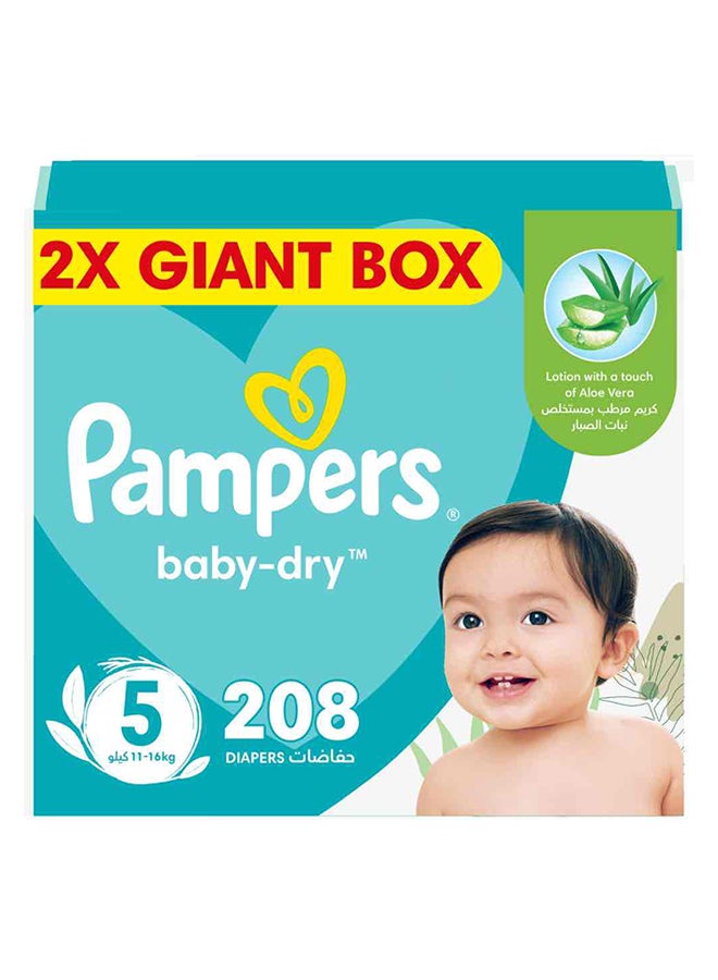 Pampers - Baby-Dry Taped Diapers with Aloe Vera Lotion, Leakage Protection, Size 5, 11-16kg, 208 Count - Image 1