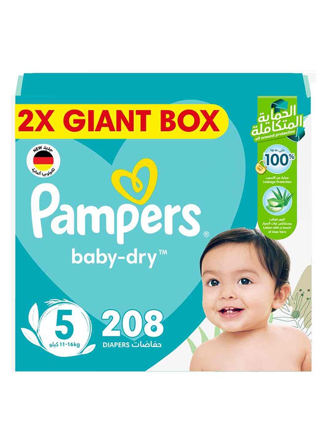 بامبرز حفاضات بيبي دراي مع لوشن الصبار وحماية من التسرب، مقاس 5، 11-16 كجم، 208 حفاضة - Image 1