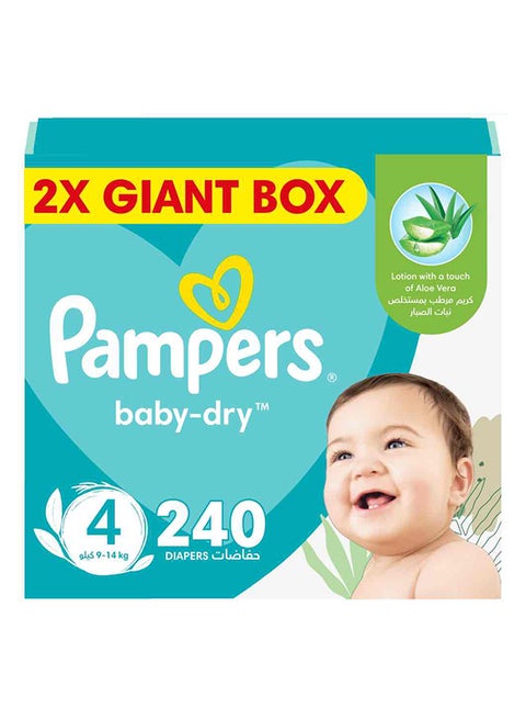 Baby-Dry Taped Diapers with Aloe Vera Lotion, Leakage Protection, Size 4, 9-14kg, 240 Count