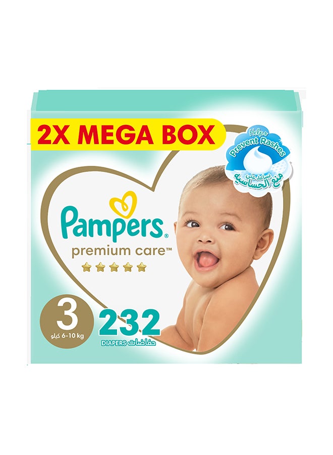 Premium Care Taped Baby Diapers, Size 3, 6-10 kg,  Softest Absorption for Ultimate Skin Protection, 232 Count 