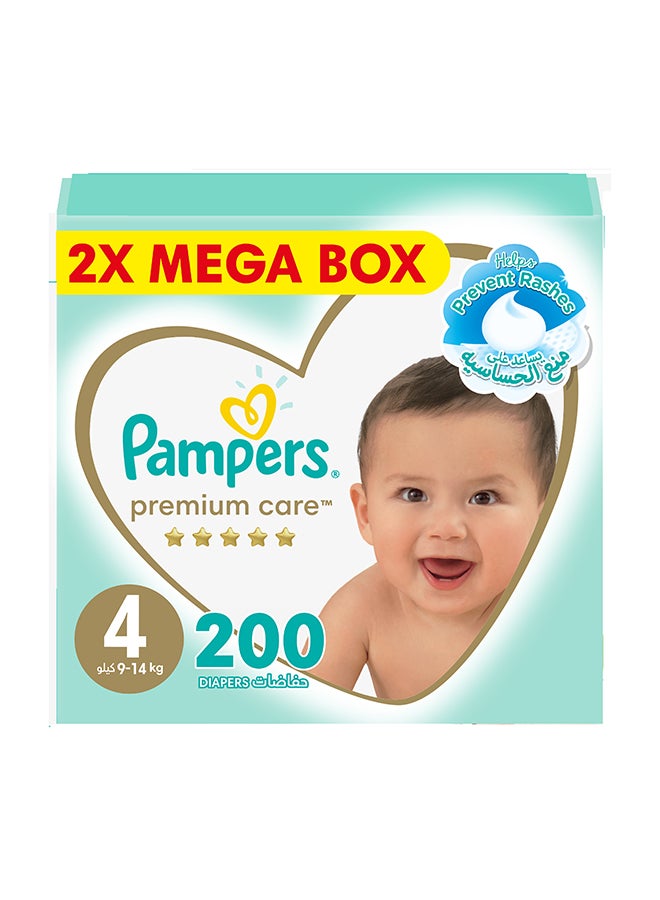 Pampers Premium Care Taped Baby Diapers, Size 4, 9-14 kg,  Softest Absorption for Ultimate Skin Protection, 200 Count 