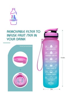 Motivational Time Marked Water Bottle Pink/Blue