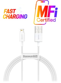 Baseus iPhone Cable, USB to Lightning-Fast Charging Cable iPhone Charger Cable 2.4A Lightning Cord Compatible for iPhone 14/14 Pro/14 Plus/14 Pro Max, iPhone 13 Pro 12 Pro Max 11 XS SE 7 Plus 6S iPad Pro 1M White  - Image 1