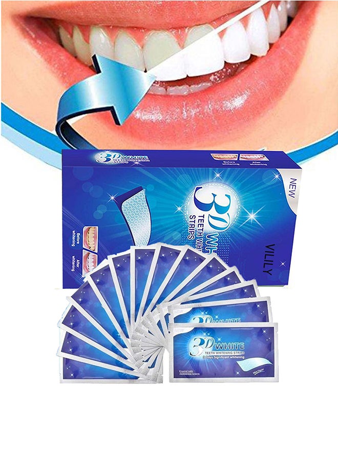 VILILY 14 Pairs 3D White Teeth Strip Dental Whitening Kit 100% Genuine Branded For Express Fast Result Treatments Professional Whitener Enamel And Stains Removal Unisex Clear 52grams  - Image 2
