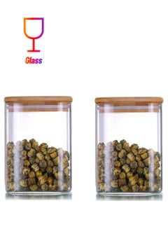 Lushh 2-Piece Square Glass Storage Jar With Airtight Bamboo Lid Clear/Brown 450ml 