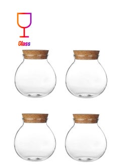 Lushh 4-Piece Glass Storage Jar With Airtight Bamboo Lid Clear/Brown 500ml  - Image 1