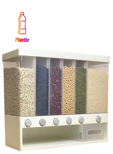 6-Grid Food Dispenser for Dry Food Fruit Storage Box White 41.5x16x25.5cm