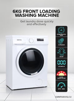 GEEPAS 6 KG Front Load Fully Automatic Washing Machine|Durable Stainless Steel Drum, 15 Washing programs, 1000 RPM, LED Display | Waterproof IPX4 |2050 W 1 Years Warranty GWMF68005LCU White  - Image 1