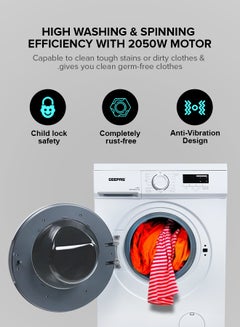 GEEPAS 6 KG Front Load Fully Automatic Washing Machine|Durable Stainless Steel Drum, 15 Washing programs, 1000 RPM, LED Display | Waterproof IPX4 |2050 W 1 Years Warranty GWMF68005LCU White  - Image 3
