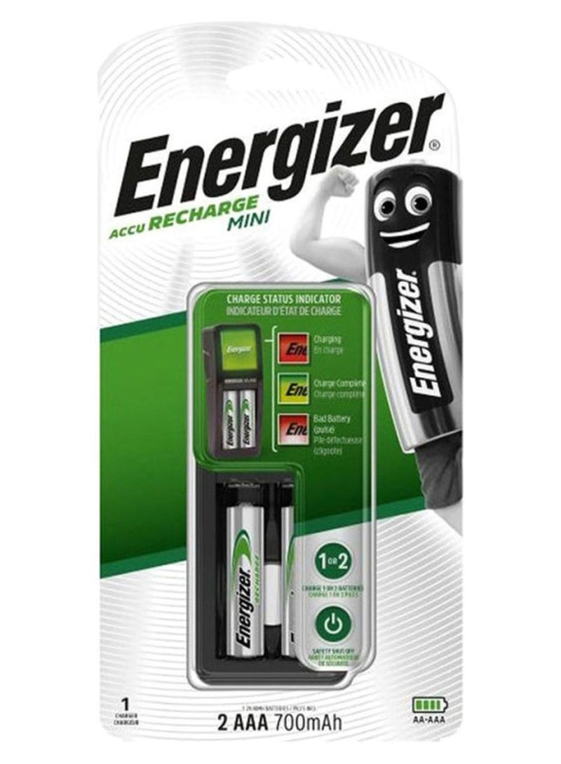 إنرجايزر شاحن لبطاريات AA وAAA مع بطاريتين AAA رمادي رمادي