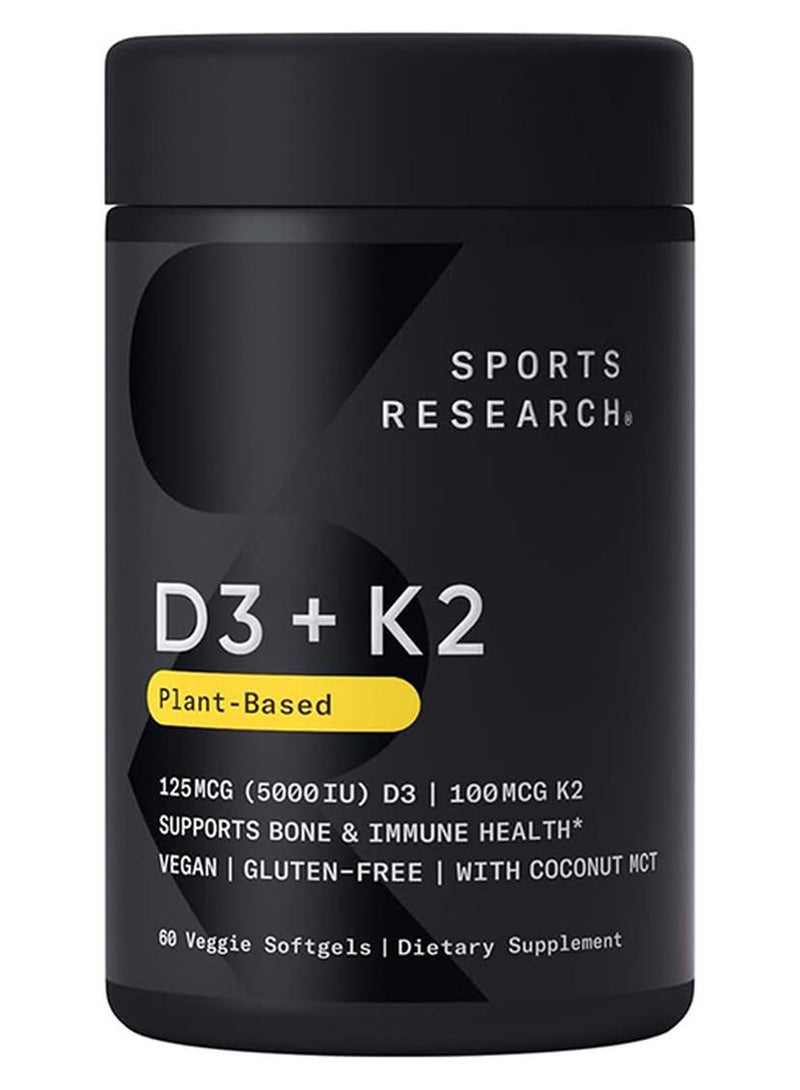 Sports Research K2 + D3 Supports Bone and Immune Health 60 Veggie Softgel - Image 1