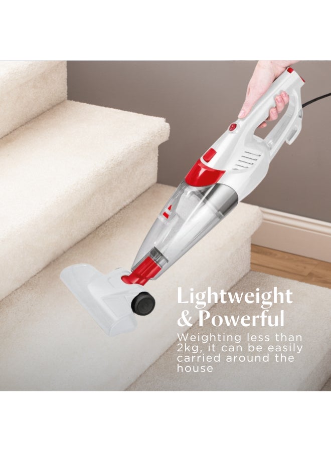 بيسيل Featherweight 2024C 2 في 1 – مكنسة عمودية خفيفة الوزن بقوة 450 واط، تتحول إلى مكنسة يدوية، سعة 0.5 لتر، مثالية للأرضيات الصلبة الاماكن الضيقة | 450 W 2024C أبيض، أحمر - Image 5
