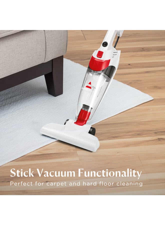 بيسيل Featherweight 2024C 2 في 1 – مكنسة عمودية خفيفة الوزن بقوة 450 واط، تتحول إلى مكنسة يدوية، سعة 0.5 لتر، مثالية للأرضيات الصلبة الاماكن الضيقة | 450 W 2024C أبيض، أحمر - Image 3
