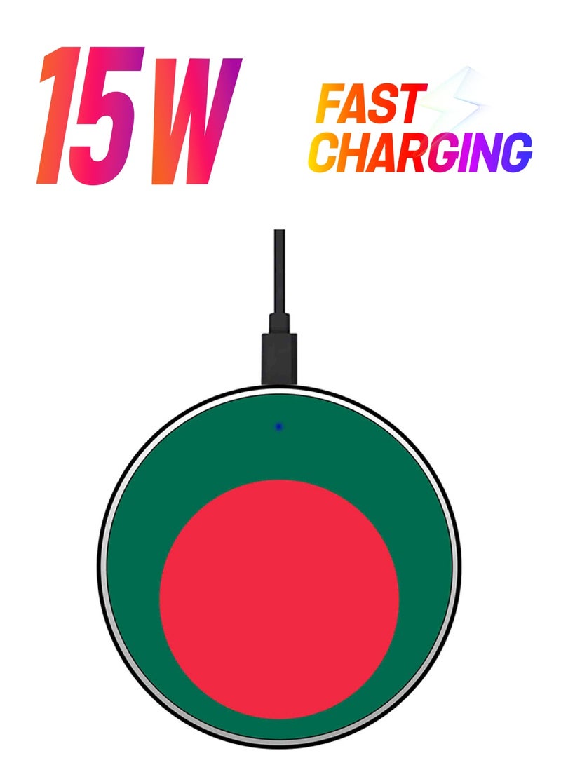 Theodor Bangladesh Printed Fast Wireless Charger With USB Cable Green/Red  - Image 1