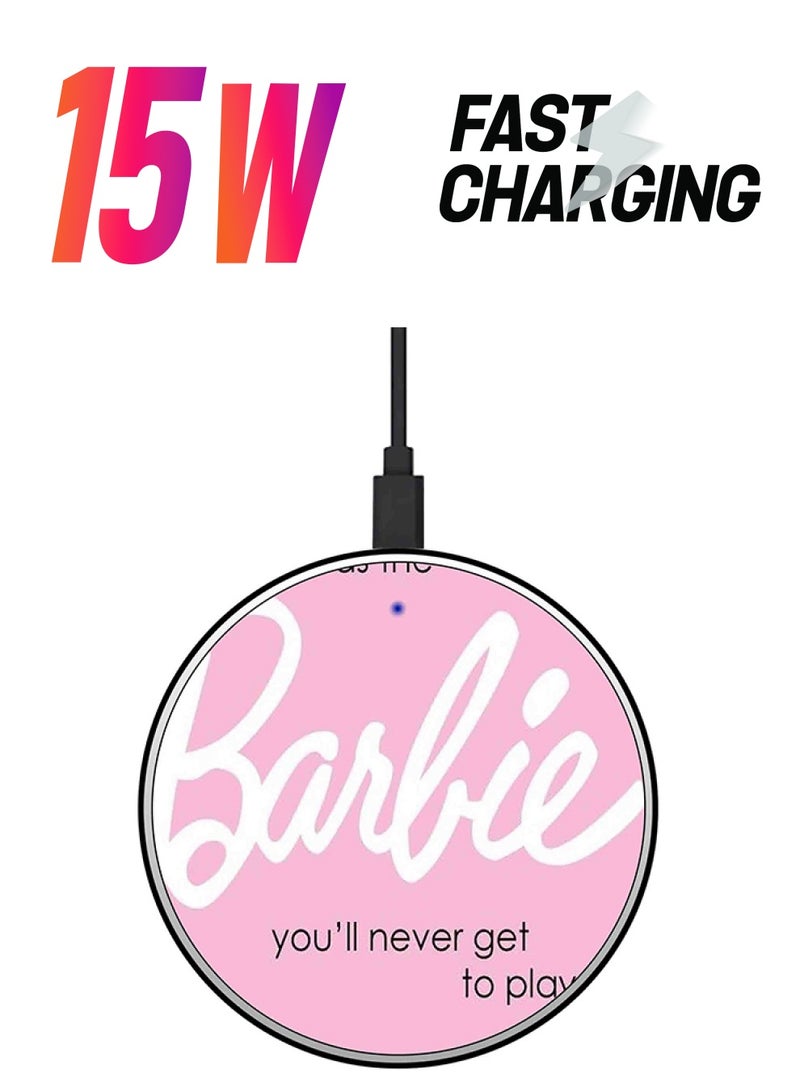 ثيودور شاحن لاسلكي سريع بطبعة باربي مع كابل USB - Image 1