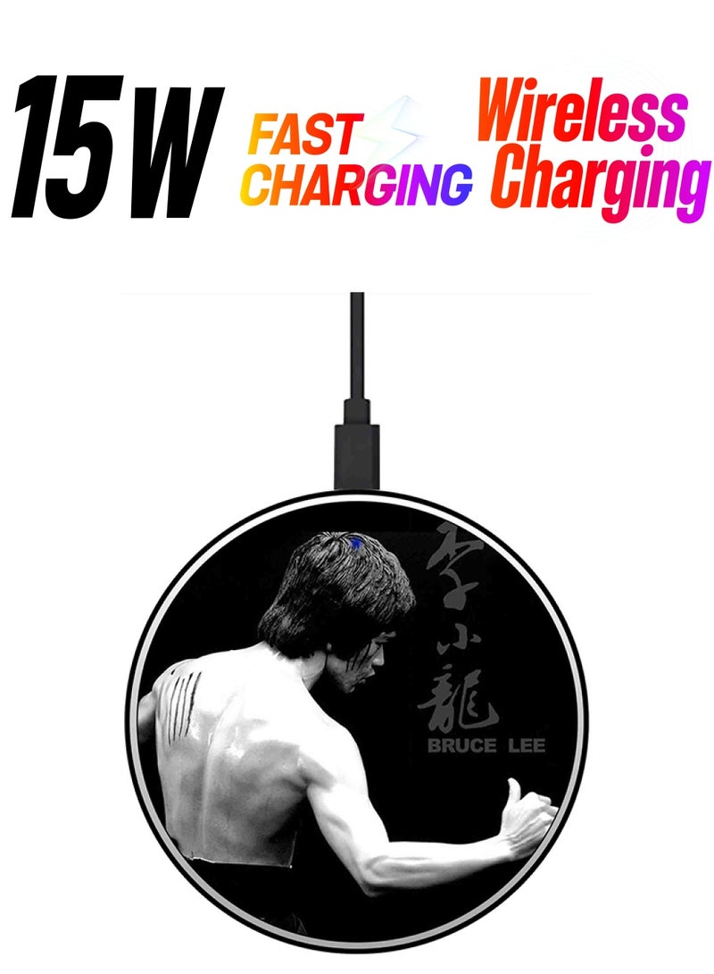 ثيودور شاحن لاسلكي سريع بتصميم رفيع للغاية بطبعة شخصية بروس لي مع كابل USB أسود/ أبيض/ رمادي - Image 1