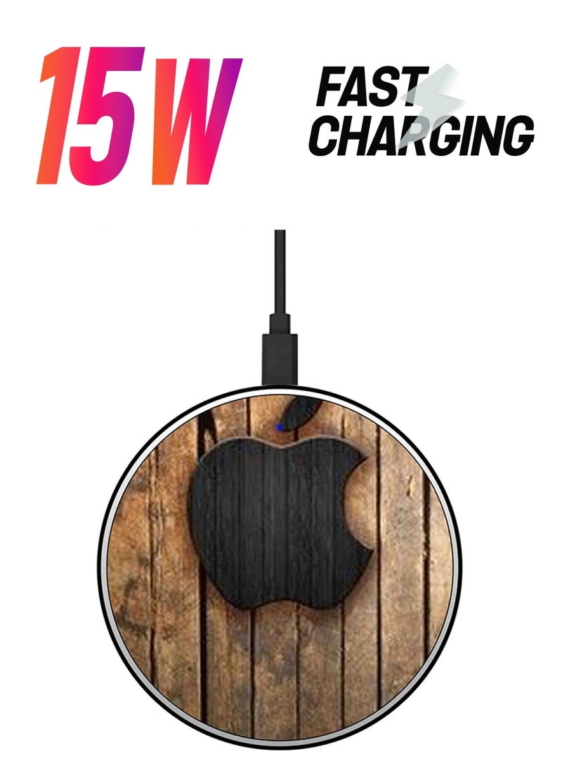 Theodor Apple Logo Printed Ultra Slim Fast Wireless Charger With USB Cable Brown/Grey - Image 1