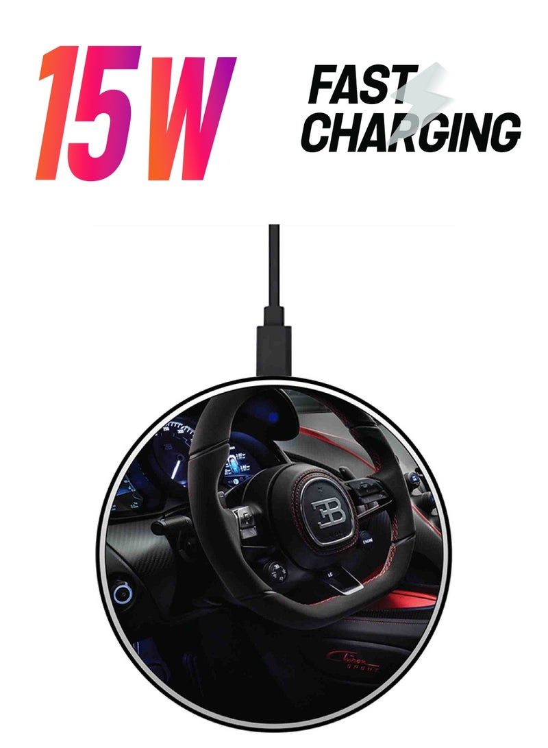 ثيودور شاحن لاسلكي سريع رفيع للغاية بطبعة سيارة مع كابل USB . أسود/أحمر/أزرق . - Image 1