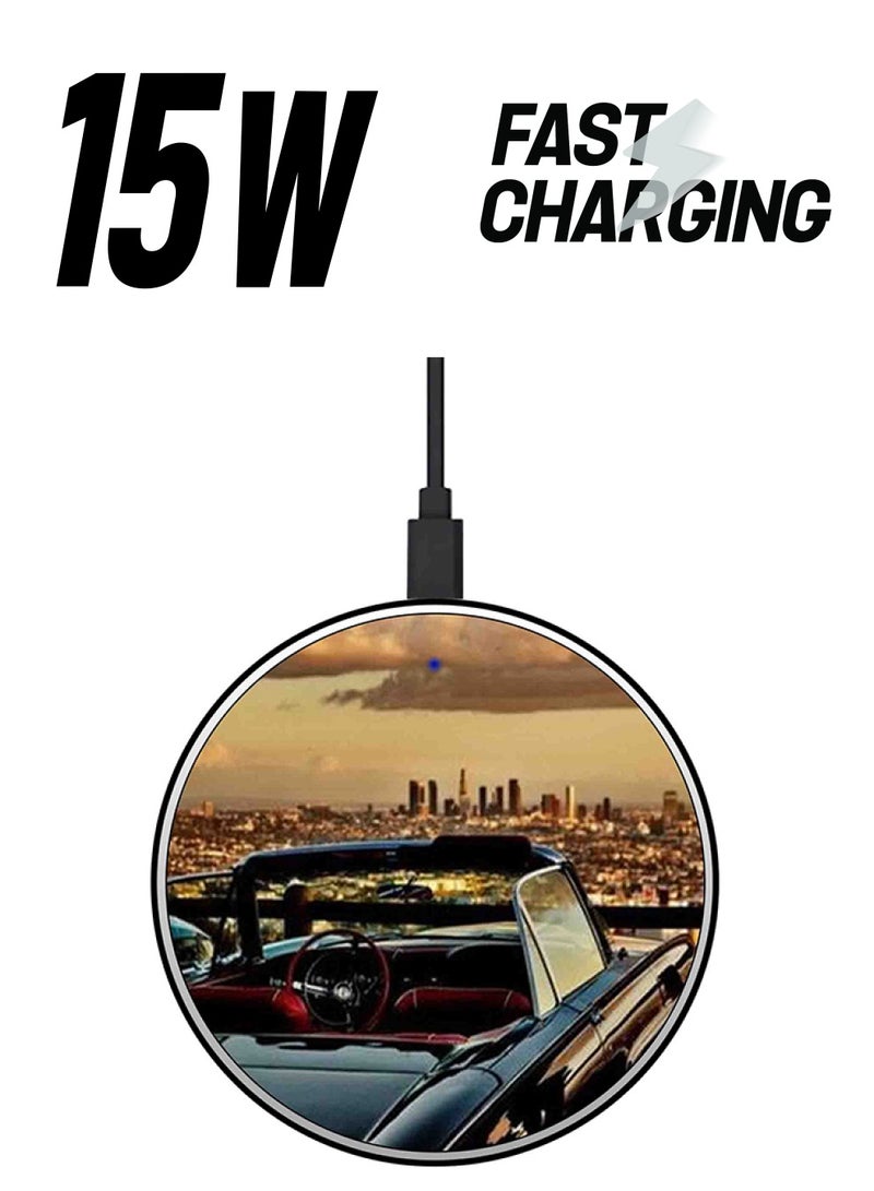 ثيودور شاحن لاسلكي سريع ورفيع للغاية بطبعة منظر طبيعي للسيارة مع كابل USB متعدد الألوان - Image 1