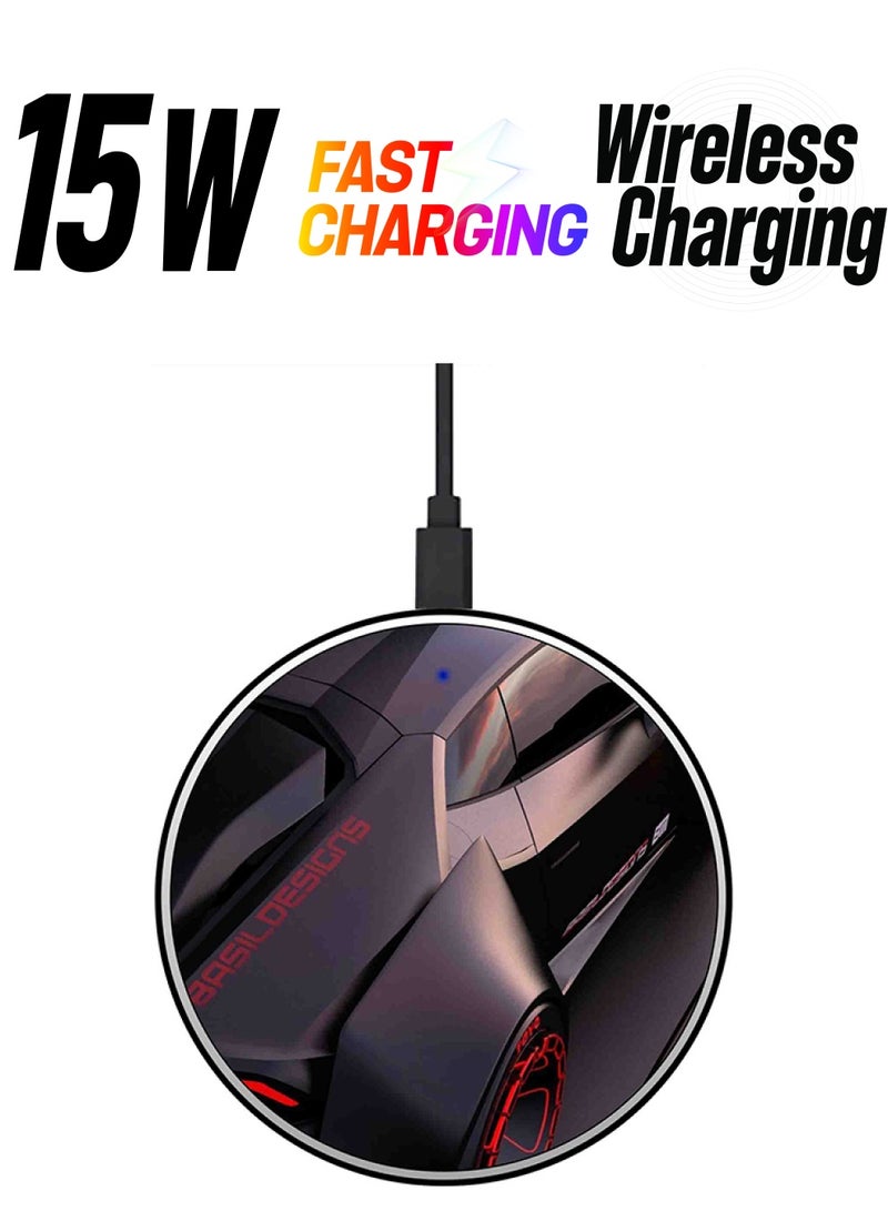 ثيودور شاحن لاسلكي سريع رفيع للغاية بطبعة سيارة مع كابل USB أسود / أحمر / أزرق - Image 1