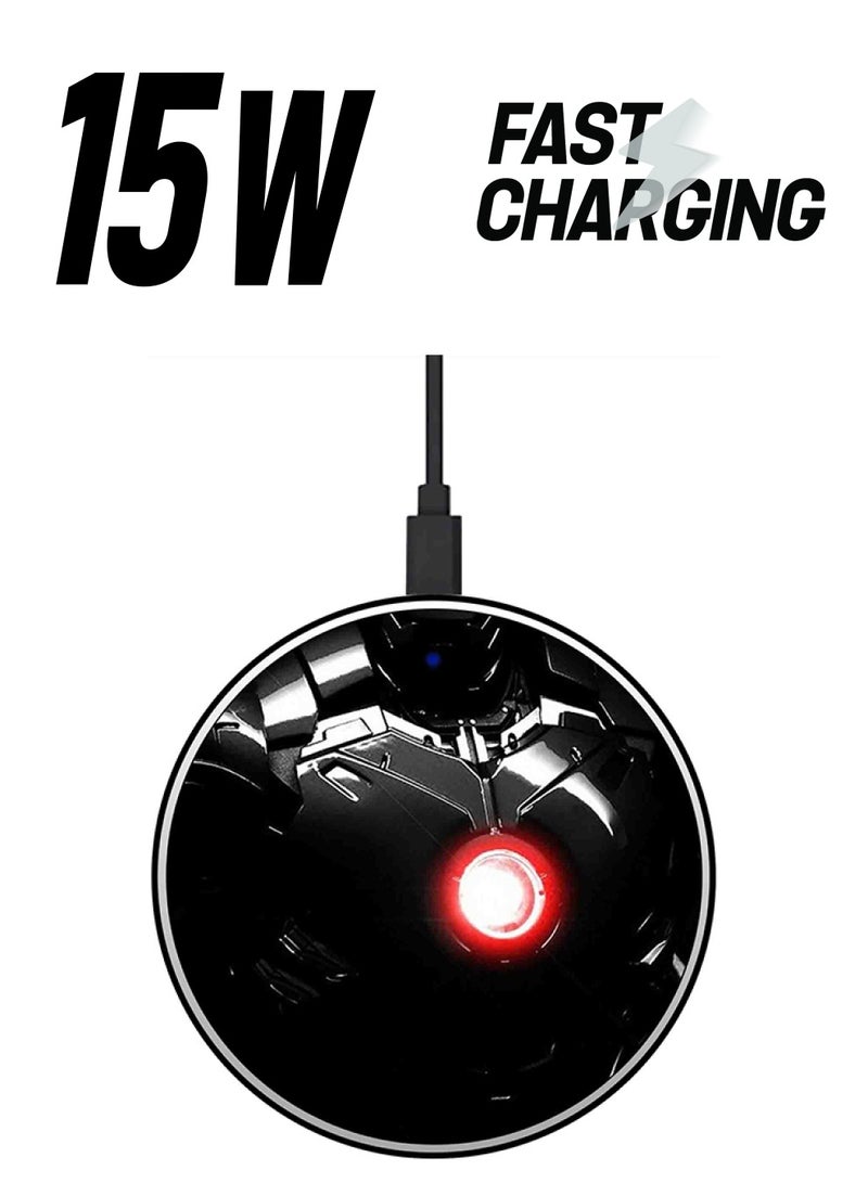 Theodor Iron Man Printed Ultra Slim Fast Wireless Charger With USB Cable Black/Silver/Red  - Image 1