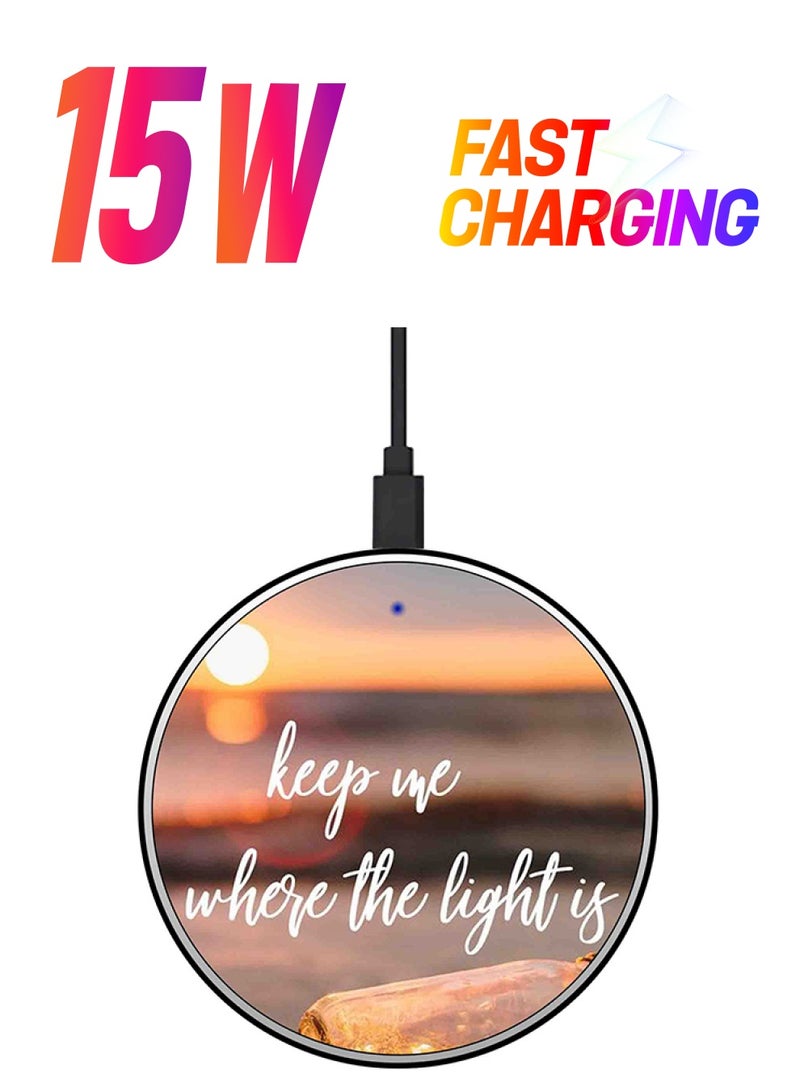 ثيودور "شاحن لاسلكي سريع بتصميم رفيع للغاية مطبوع عليه عبارة "Keep Me Where The Light" مع كابل USB" متعدد الألوان - Image 1