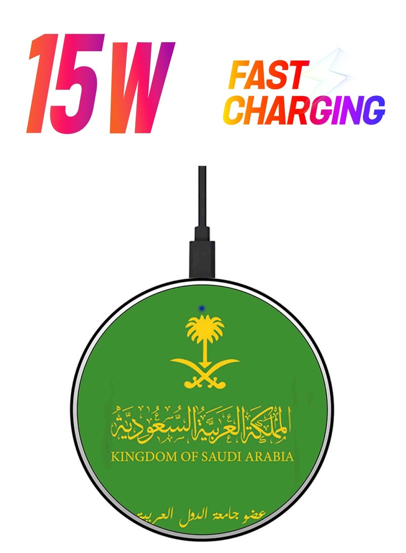 Theodor KSA Passport Printed Ultra Slim Fast Wireless Charger With USB Cable Green/Yellow  - Image 1