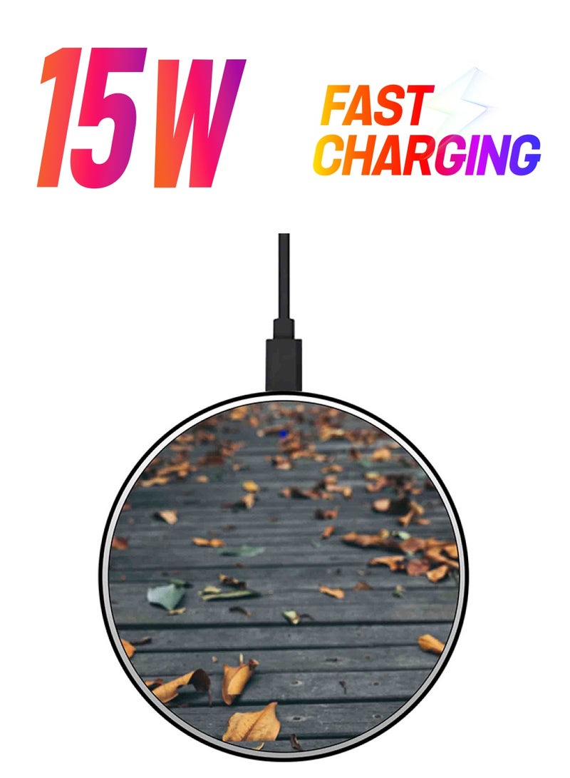 ثيودور شاحن لاسلكي سريع بتصميم رفيع للغاية مزين بطبعة أوراق شجر مع كابل USB - Image 1