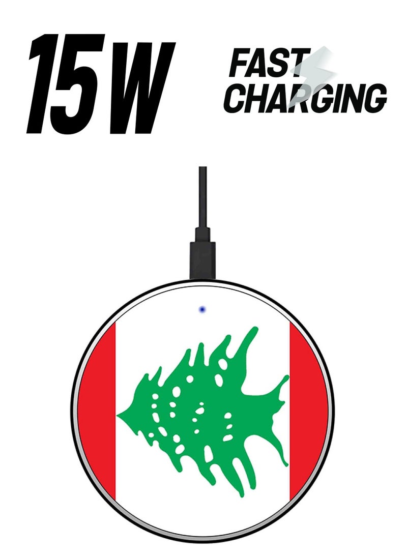 Theodor Lebanon Flag Printed Ultra Slim Fast Wireless Charger With USB Cable Multicolour  - Image 1